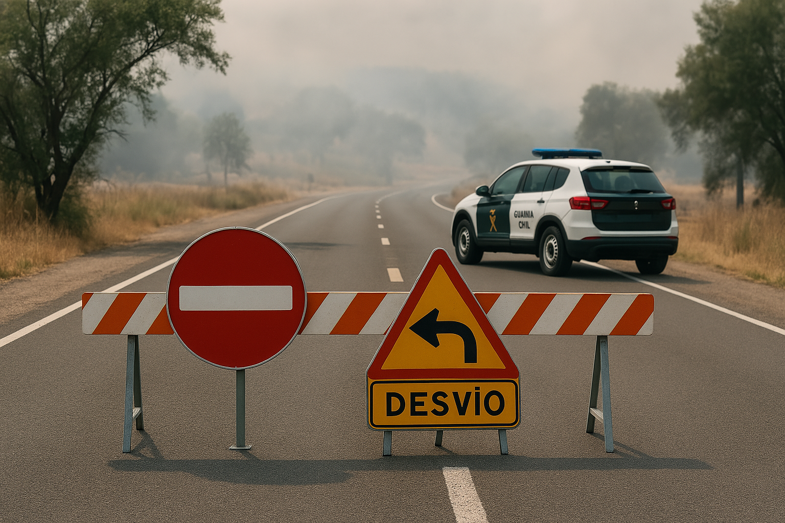 carretera cortada incendio métrira