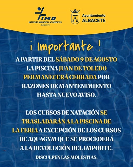 cartel anuncio cierre piscina juan de toledo