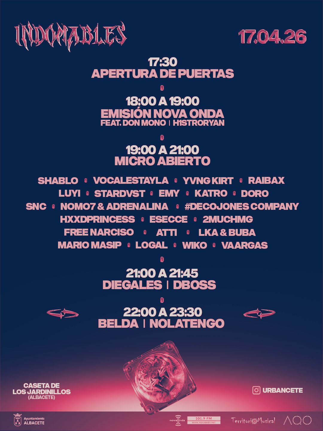 CARTEL INDOMABLES 2026 AB HORARIOS