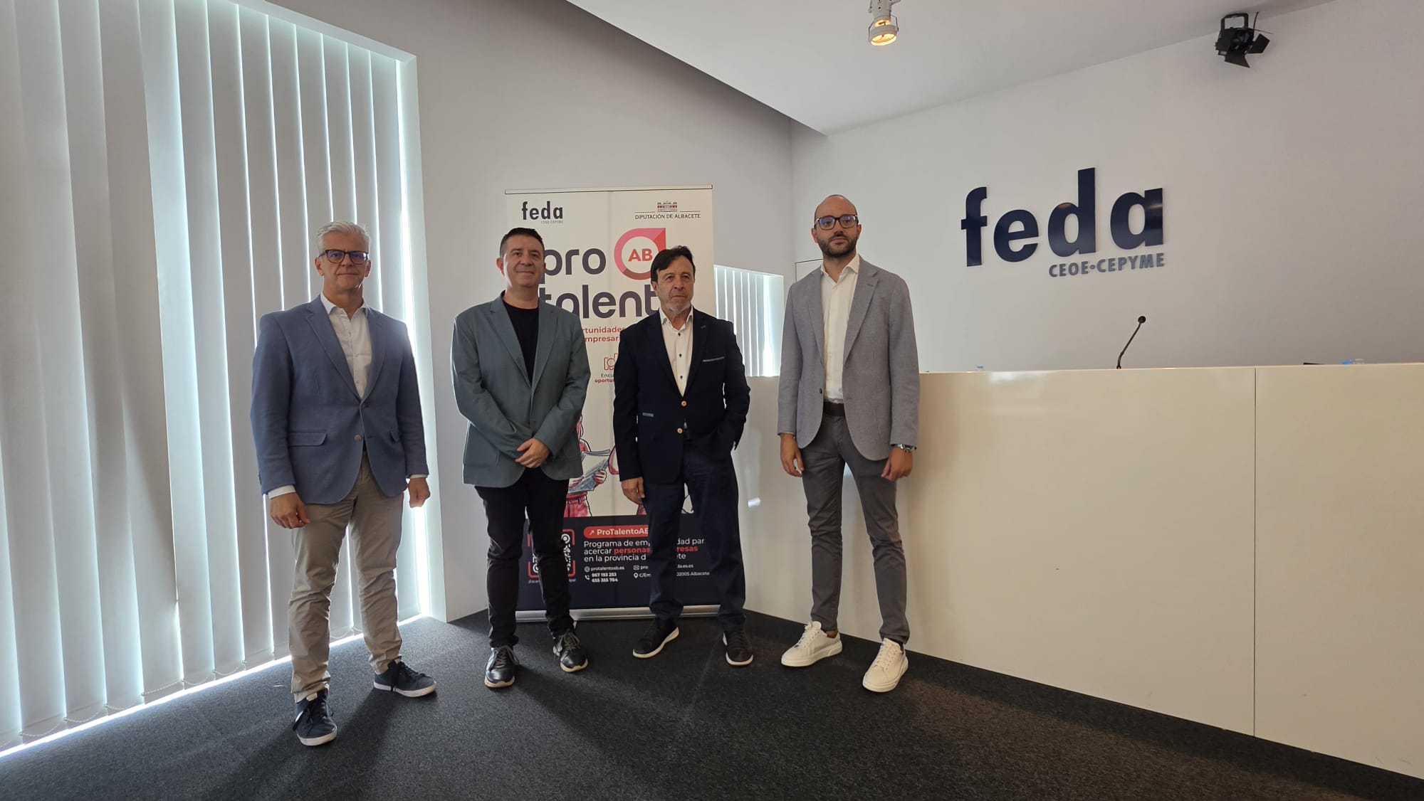 Santi Cabañero, Artemio Pérez, Fran Valera y Vicente García durante la presentación de ProTalentoAB en la sede de FEDA