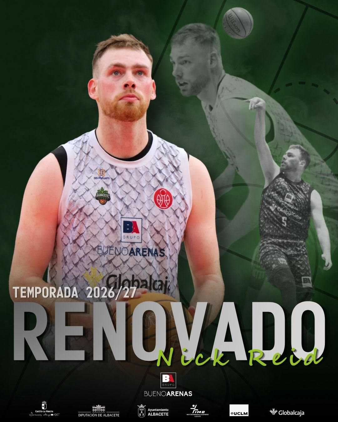Nick Reid con la camiseta del Bueno Arenas Albacete Basket durante un partido en el Pabellón del Parque