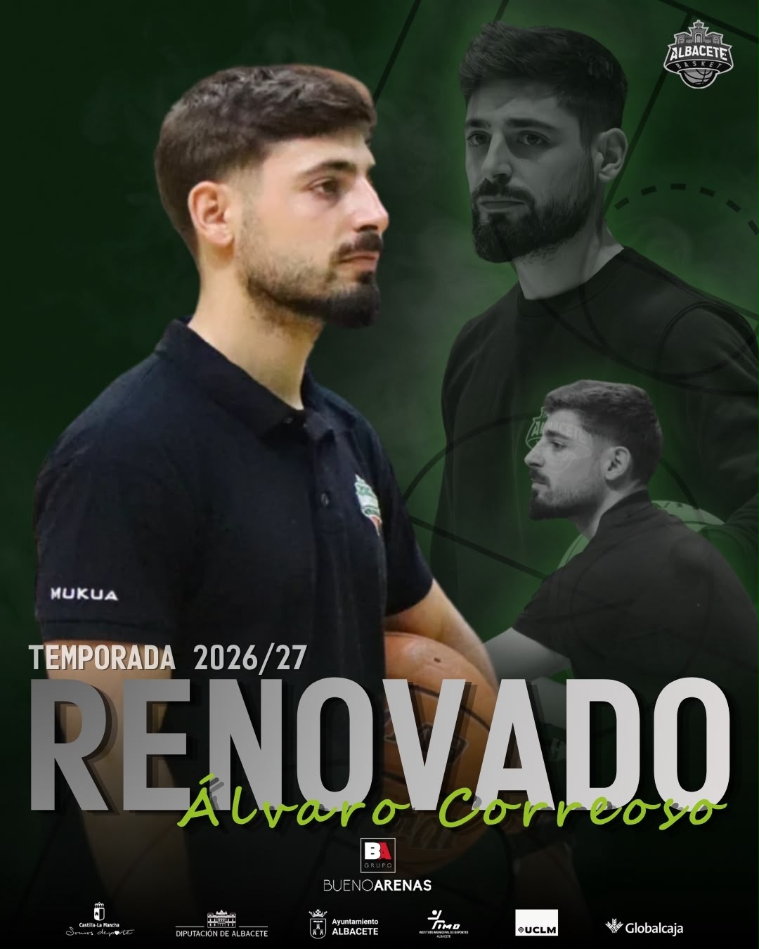 Álex Serrano y Álvaro Correoso en el Pabellón del Parque con el Albacete Basket.
