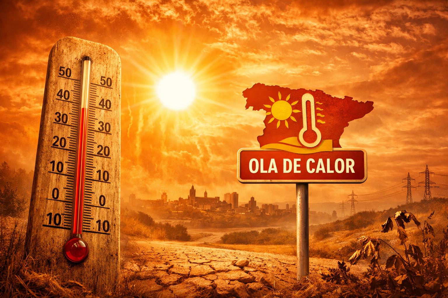 Termómetro urbano marcando temperaturas elevadas en una calle de Albacete.