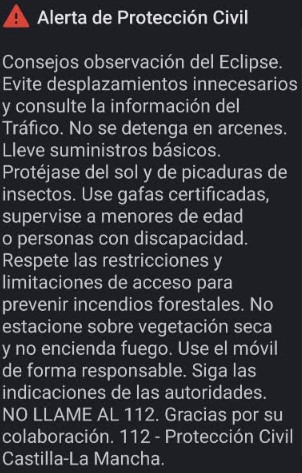 mensaje es alert proteccion civil por el eclipse