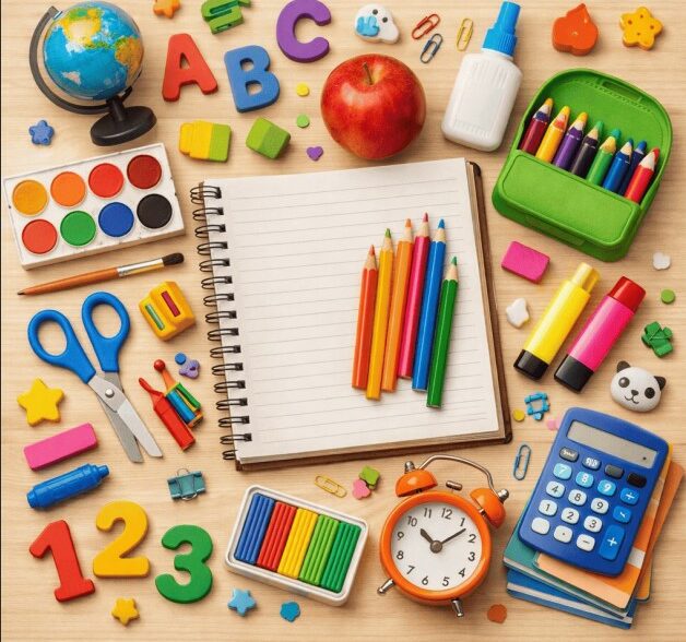 Material escolar, libros de texto y uniformes preparados para el inicio del curso escolar en Albacete