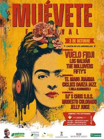 Cartel oficial del III Muévete Festival organizado por ASPRONA en la Caseta de los Jardinillos de Albacete.