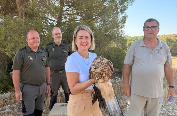 La delegada, durante la suelta de uno de los milanos reales.jpeg