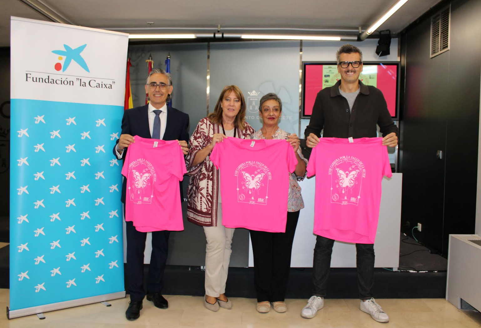 Llanos Navarro, Llanos Sánchez, Alfonso Ortega y Antonio Molina en la presentación de la XVIII Carrera por la Salud de Amac