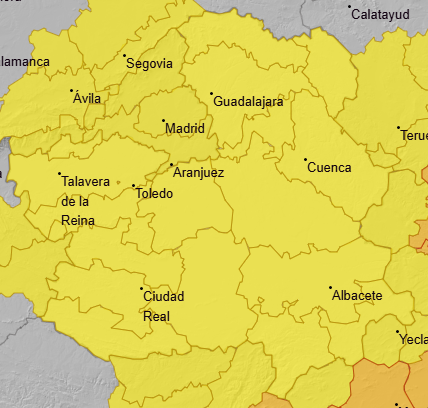 mapa avisas amarillos por lluvias castilla la mancha
