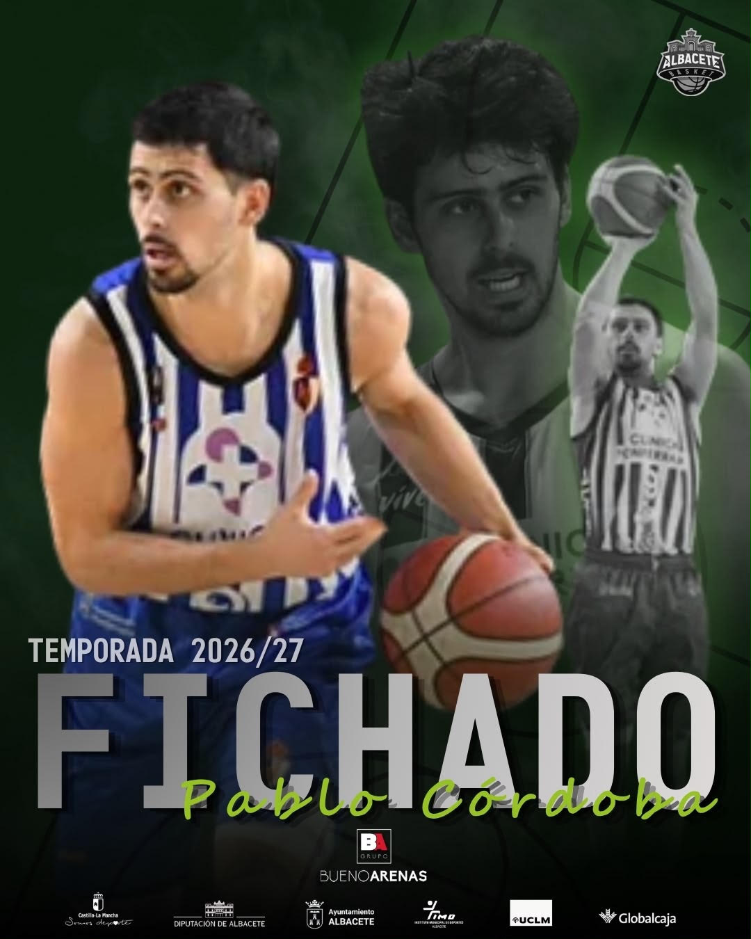 El jugador de baloncesto Pablo Córdoba durante una acción de juego con el Bueno Arenas Albacete Basket..