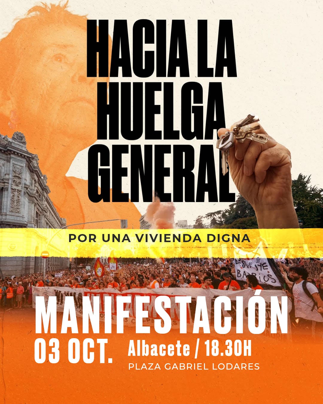 cartel Convocatoria del movimiento ciudadano por el derecho a la vivienda en la ciudad de Albacete.